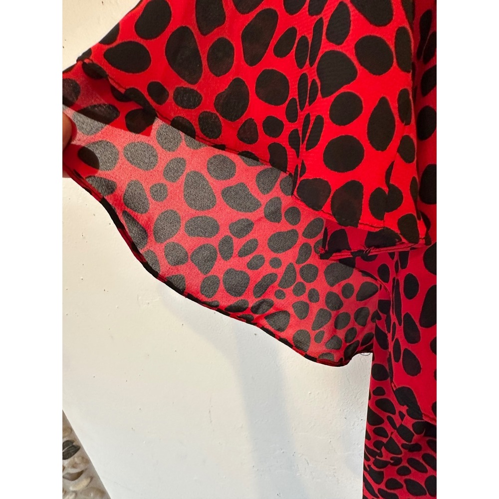 Vintage Red Black Print Flamenco Midi Art Deco Flapper Tiered ruffle dress 8 - Picture 11 of 16